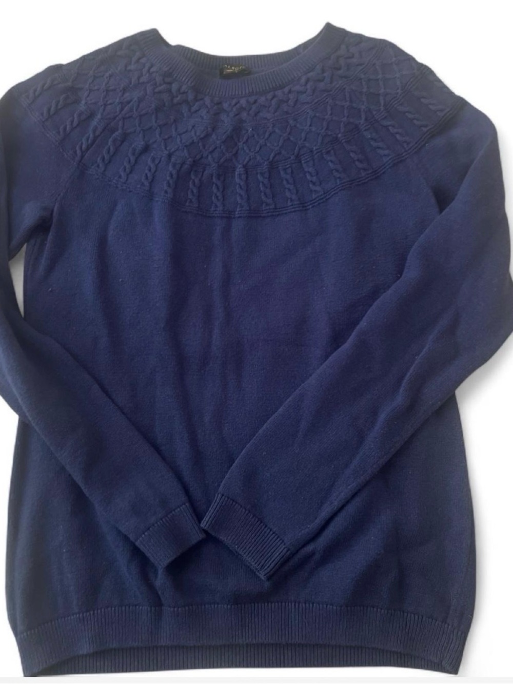 Talbots Navy Cable-Yoke Crewneck Sweater